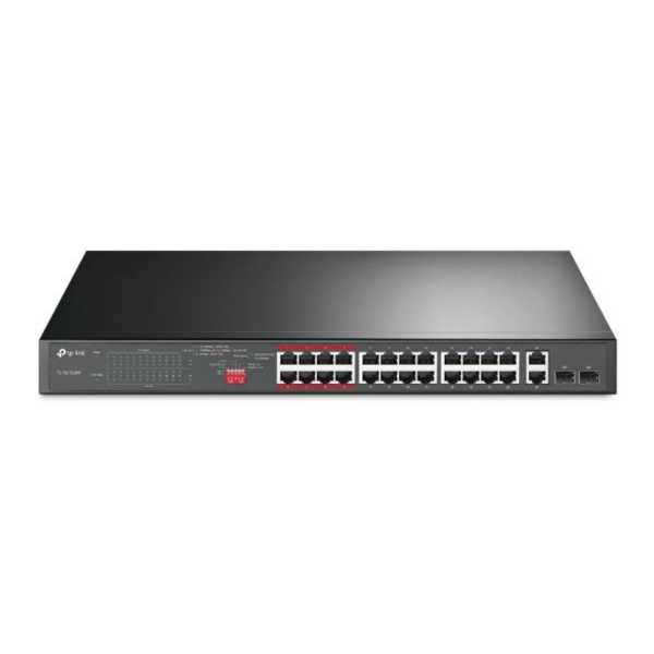 24-Port 10/100Mbps + 2-Port Gigabit Unmanaged PoE+ Switch resmi